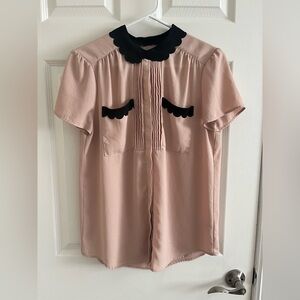 HD in Paris Blush Blouse with Black Scallop Accents Size 12